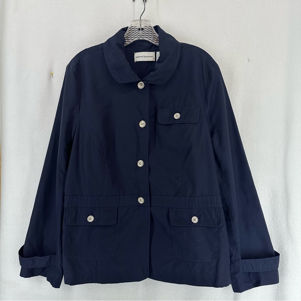 Alfred‎ Dunner Coat Jacket Lightweight Greenwich Circle Size 14 Navy Blue